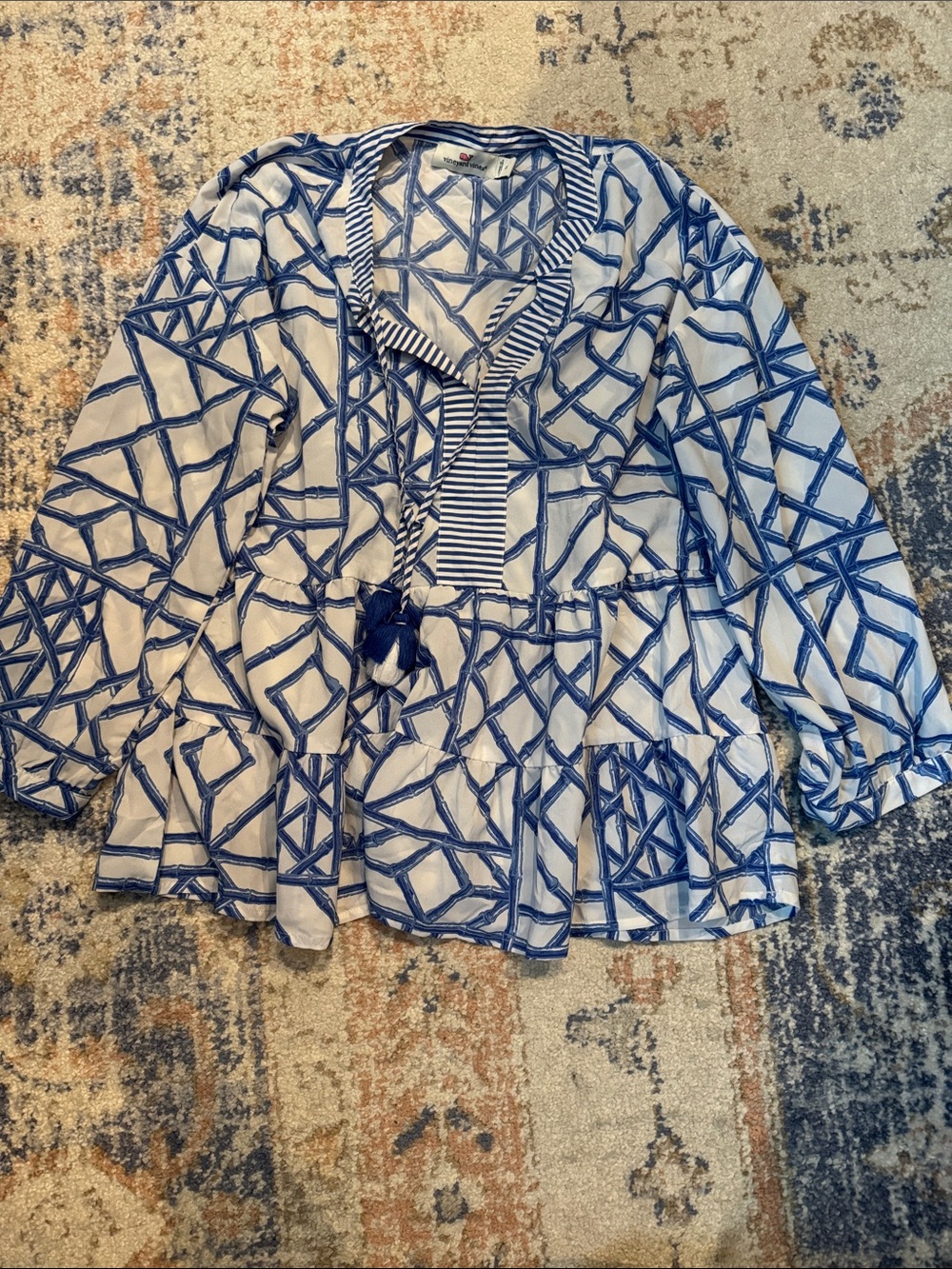 Vineyard Vines Blue & White Geometric Tunic